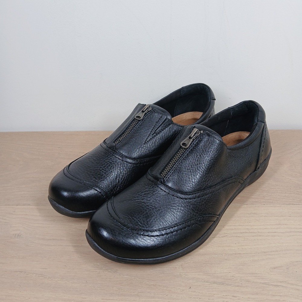 Earth Loafers Women 11 Black Leather Front Zip Comfort Walking Shoes